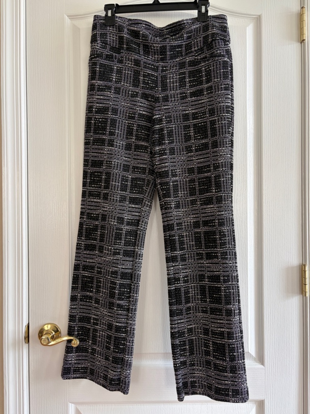 New York & Company Black & White Plaid Wide-Leg Knit PullOn Pants Size M